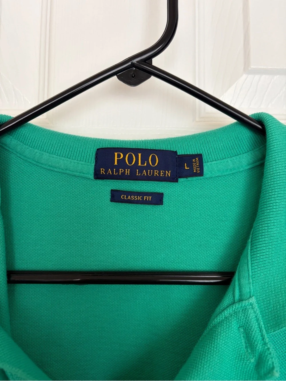 Ralph Lauren mens Polo shirt in green with purple logo Large